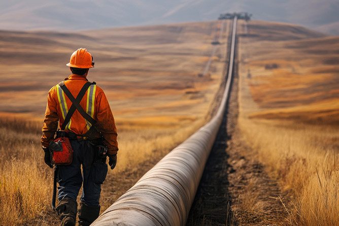 Man working on oil and gas pipeline
